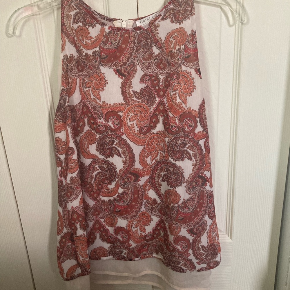 Violet & Claire Orange, Red, & Cream Paisley Tank Top